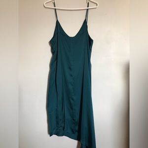 Beautiful green asymmetrical satin slip dress